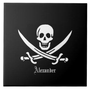 Carreau En Céramique Jolly roger du Drapeau pirate et des épées crois