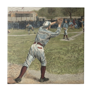 Carreau En Céramique Joueur de baseball jeté à la seconde base