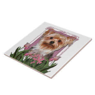Carreau En Céramique Jour de mères - tulipes roses - Yorkshire Terrier