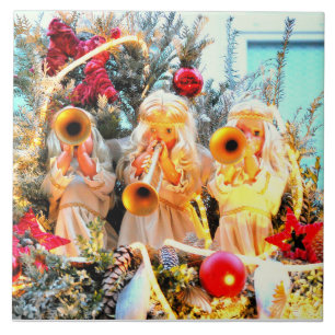 Carreau En Céramique joyeux anges de noël trompant
