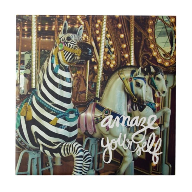 Carreau En Céramique Joyeux Cheval et Zebra vous émerveillent (Devant)