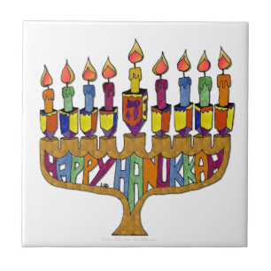 Carreau En Céramique Joyeux Hanukkah Toupies Menorah