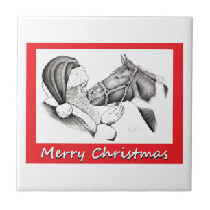 Carreau En Céramique Joyeux Noël Père Noël et Cheval