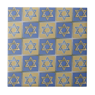 Carreau En Céramique Judaica Star de David Metal Gold Blue