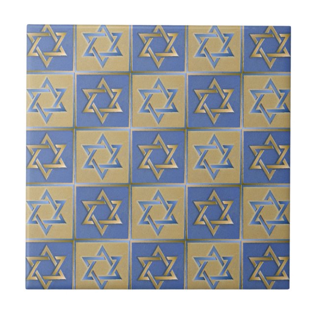 Carreau En Céramique Judaica Star de David Metal Gold Blue (Devant)