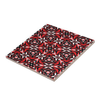 Carreau En Céramique Kaleidoscope noir, blanc et rouge
