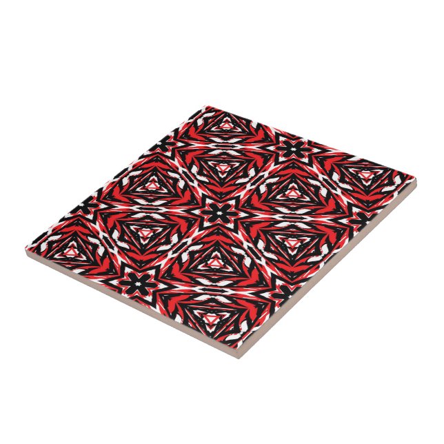 Carreau En Céramique Kaleidoscope noir, blanc et rouge (Côté)