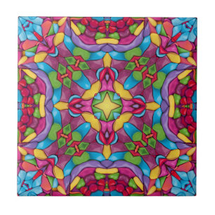 Carreau En Céramique Kaléidoscope pourpre vintage en verre souillé