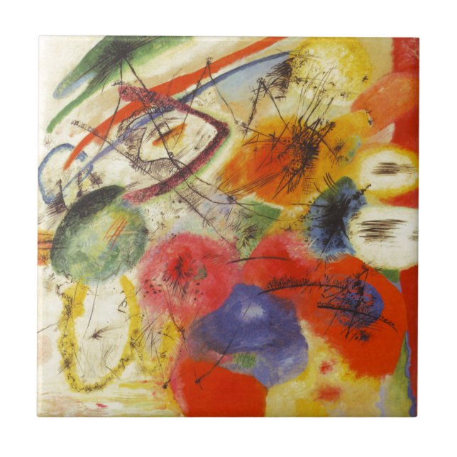 Carreau En Céramique Kandinsky Noir frappe la peinture Abstraite (Devant)