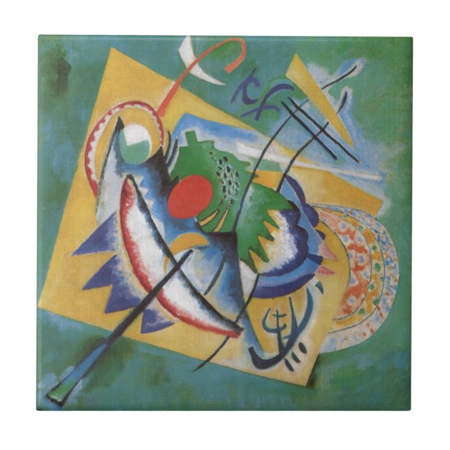 Carreau En Céramique Kandinsky rouge ovale Abstraite oeuvre d'art vert  (Devant)