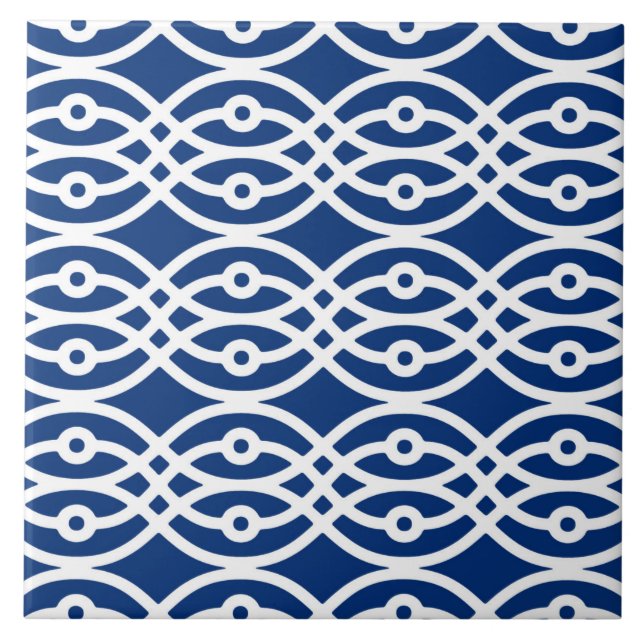 Carreau En Céramique Kimono, bleu marine et blanc (Devant)