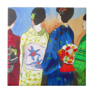 Carreau En Céramique Kimono de printemps art japonais Geisha