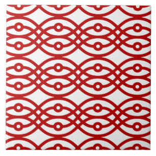 Carreau En Céramique Kimono imprimé, blanc et rouge foncé