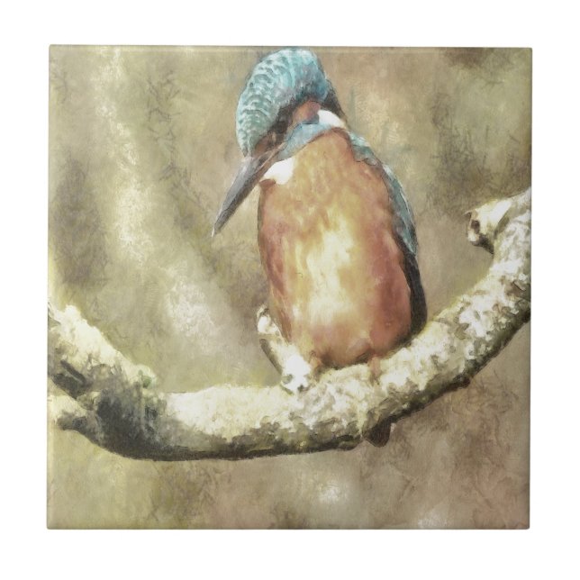 Carreau En Céramique Kingfisher Étonnant En Aquarelle (Devant)