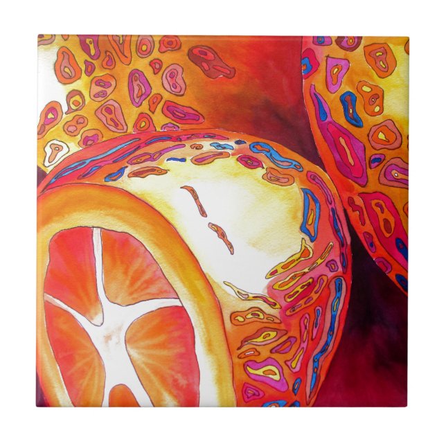 Carreau En Céramique Kumquats agrumes oranges aquarelles fruits art (Devant)