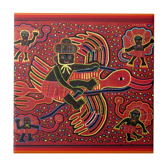 Carreau En Céramique Kuna Indian Stork Apportant design bébé (Devant)