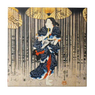 Carreau En Céramique Kuniyoshi trois femmes avec la tuile de parapluies