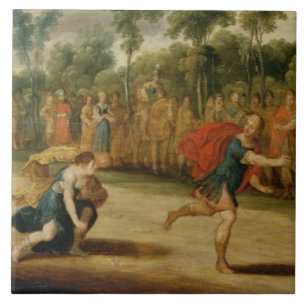 Carreau En Céramique La course d'Atalanta et de Hippomenes (huile sur