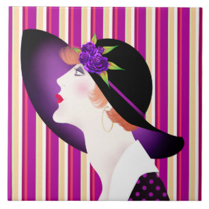 Carreau En Céramique La femme Art Déco dans le grand Casquette