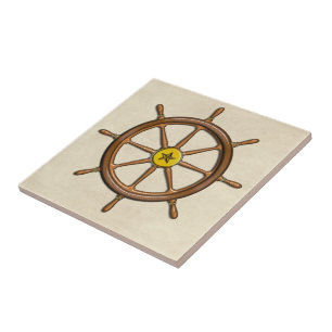 Carreau En Céramique La roue du bateau nautique en bois