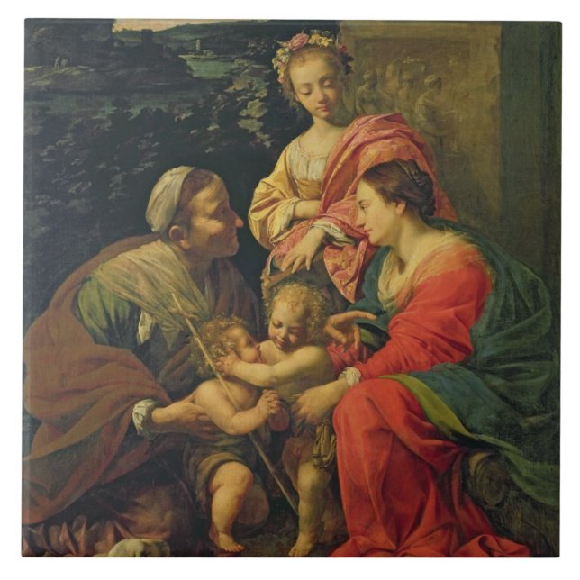 Carreau En Céramique La Vierge et l'enfant avec St Elizabeth, l'Infan (Devant)