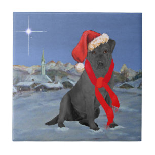 Carreau En Céramique Labrador Retriever noir de Noël