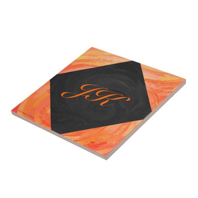 Carreau En Céramique Lac Fire Orange et Monogramme noir (Côté)