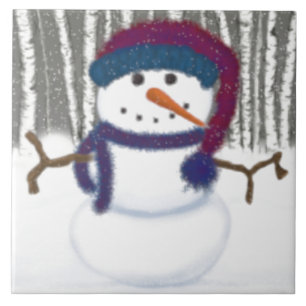 Carreau En Céramique L'adorable Puffy Le Snowman