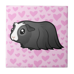 Carreau En Céramique L'amour du cochon de Guinée (cheveux longs)