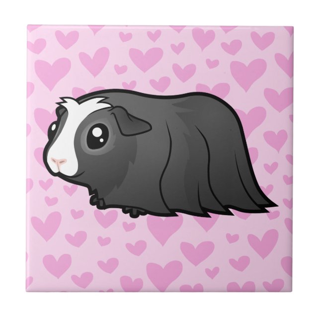 Carreau En Céramique L'amour du cochon de Guinée (cheveux longs) (Devant)