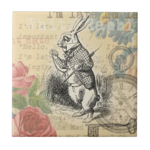 Carreau En Céramique Lapin Blanc Aventures d'Alice au Pays des Merveill