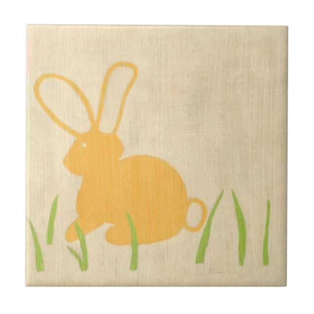 Carreau En Céramique Lapin jaune et herbe verte par Chariklia Zarris (Devant)