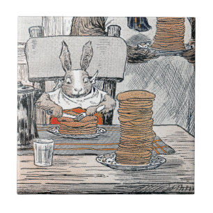 Carreau En Céramique Lapin mangeant le petit déjeuner de crêpe