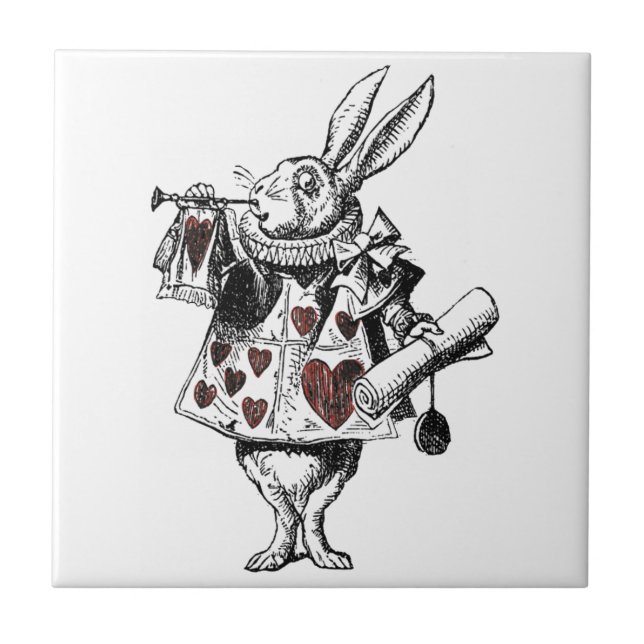 Carreau En Céramique Lapins blancs des coeurs - Alice au pays des (Devant)