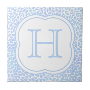 Carreau En Céramique L'aquarelle bleue de monogramme laisse tomber le