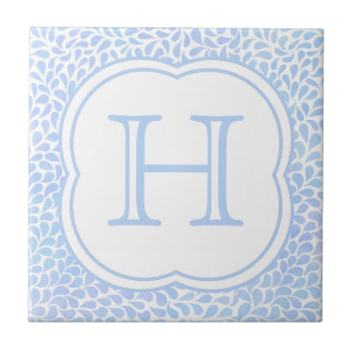 Carreau En Céramique L'aquarelle bleue de monogramme laisse tomber le