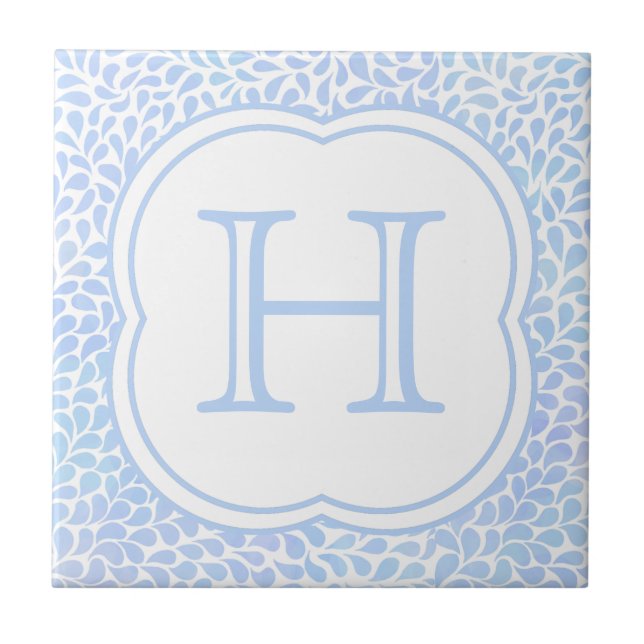 Carreau En Céramique L'aquarelle bleue de monogramme laisse tomber le (Devant)