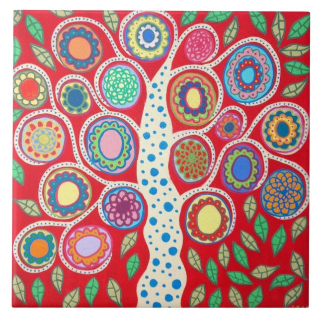Carreau En Céramique L'arbre d'art populaire de la vie mexicain couvre (Devant)