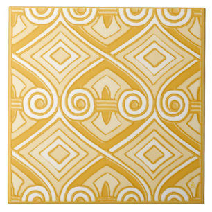 Carreau En Céramique L'art déco fait Perse (jaune et crème)