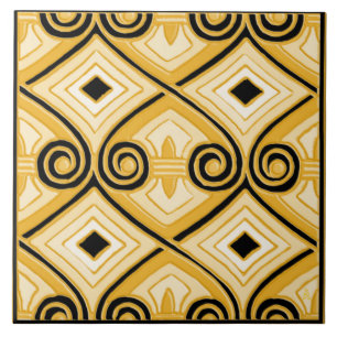 Carreau En Céramique L'art déco fait Perse (jaune et noir)