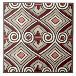 Carreau En Céramique L'art déco fait Perse (Tan, corail, gris et rouge