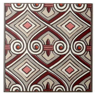 Carreau En Céramique L'art déco fait Perse (Tan, corail, gris et rouge