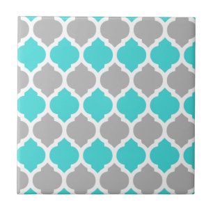 Carreau En Céramique Lattice marocain turquoise et gris