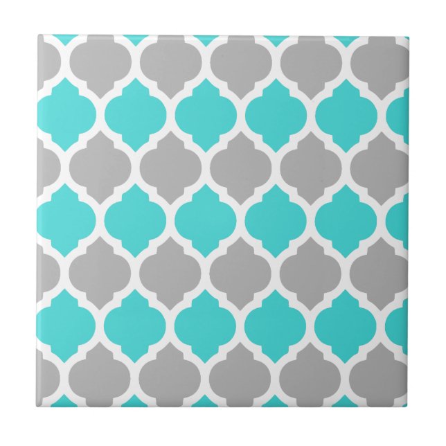 Carreau En Céramique Lattice marocain turquoise et gris (Devant)