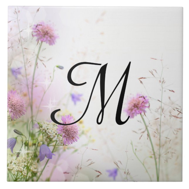 Carreau En Céramique Lavender Wild Flowers Pool Monogramme Display Tile (Devant)