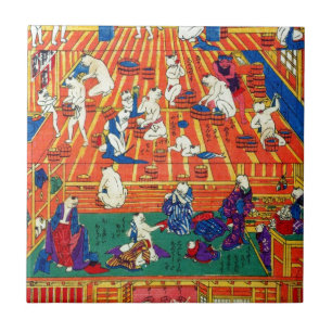Carreau En Céramique le 猫のおぶうや, source thermale de 作者不詳 du chat,