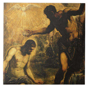 Carreau En Céramique Le baptême du Christ (huile sur la toile)