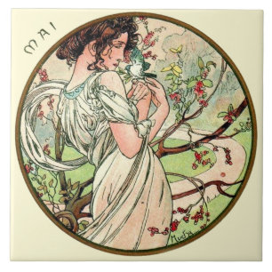 Carreau En Céramique Le calendrier de Nouveau Mucha d'art peut