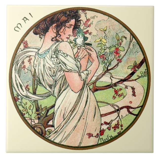 Carreau En Céramique Le calendrier de Nouveau Mucha d'art peut (Devant)