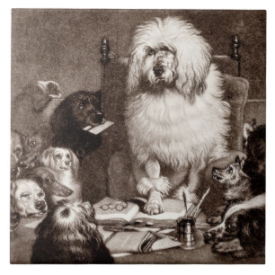 Carreau En Céramique Le caniche vintage W de magistrat de 1800s